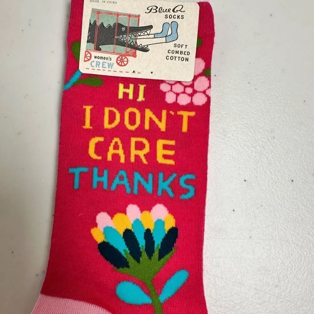 NWT BlueQ Women’s Crew Novelty Socks - “I Don’t Care” - Fits Shoe Size 5-10